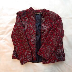 Vintage Womens M Alex Ken suit jacket maroon gray